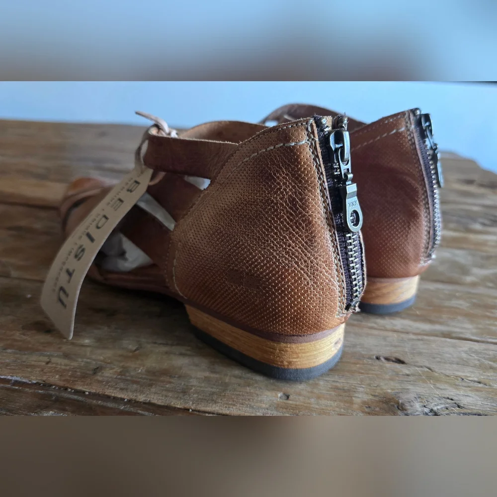 BED|STU Brittany  Brown Ankle Boots with Distressed Leather and Woven Straps - Picture 7 of 11